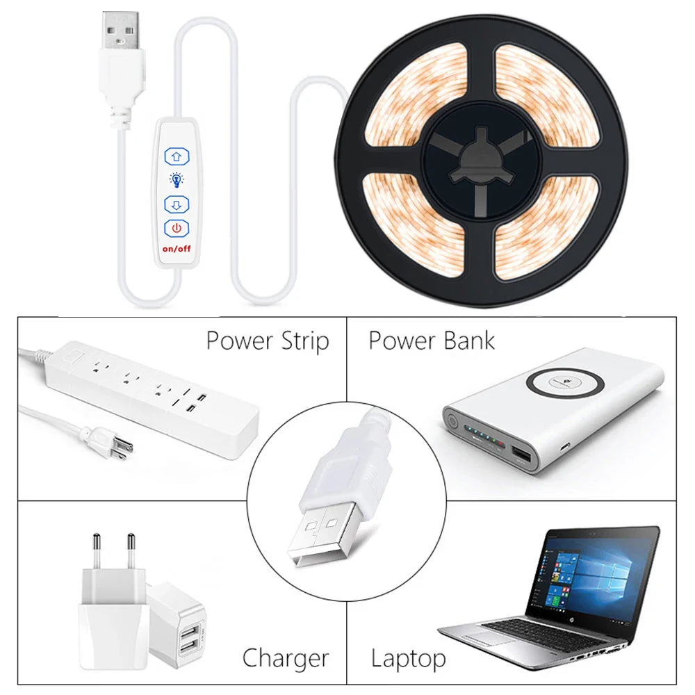 COB LED Strip Lights 5V USB Dimmable | 320 LEDs/m Flexible Ribbon for Kitchen Cabinet Mirror Bedroom